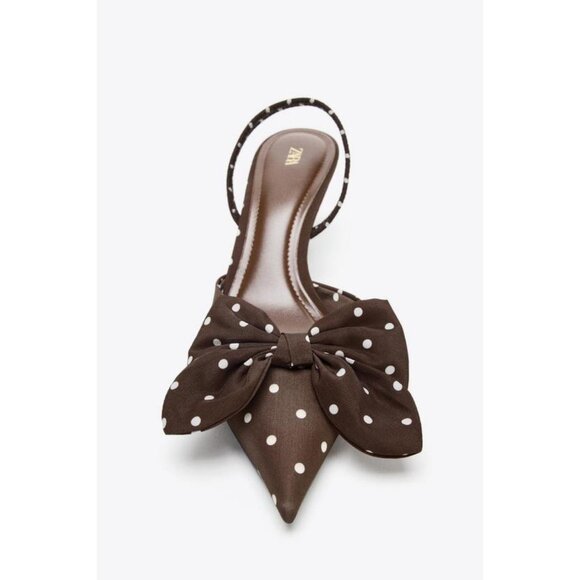 ZARA POLKA DOT PRINT HIGH-HEEL SHOES WITH BOW - Picture 5 of 6